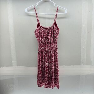 Mi ami Red White Flowers All Over Mini Dress Size XXS Adjustable Straps Cottage